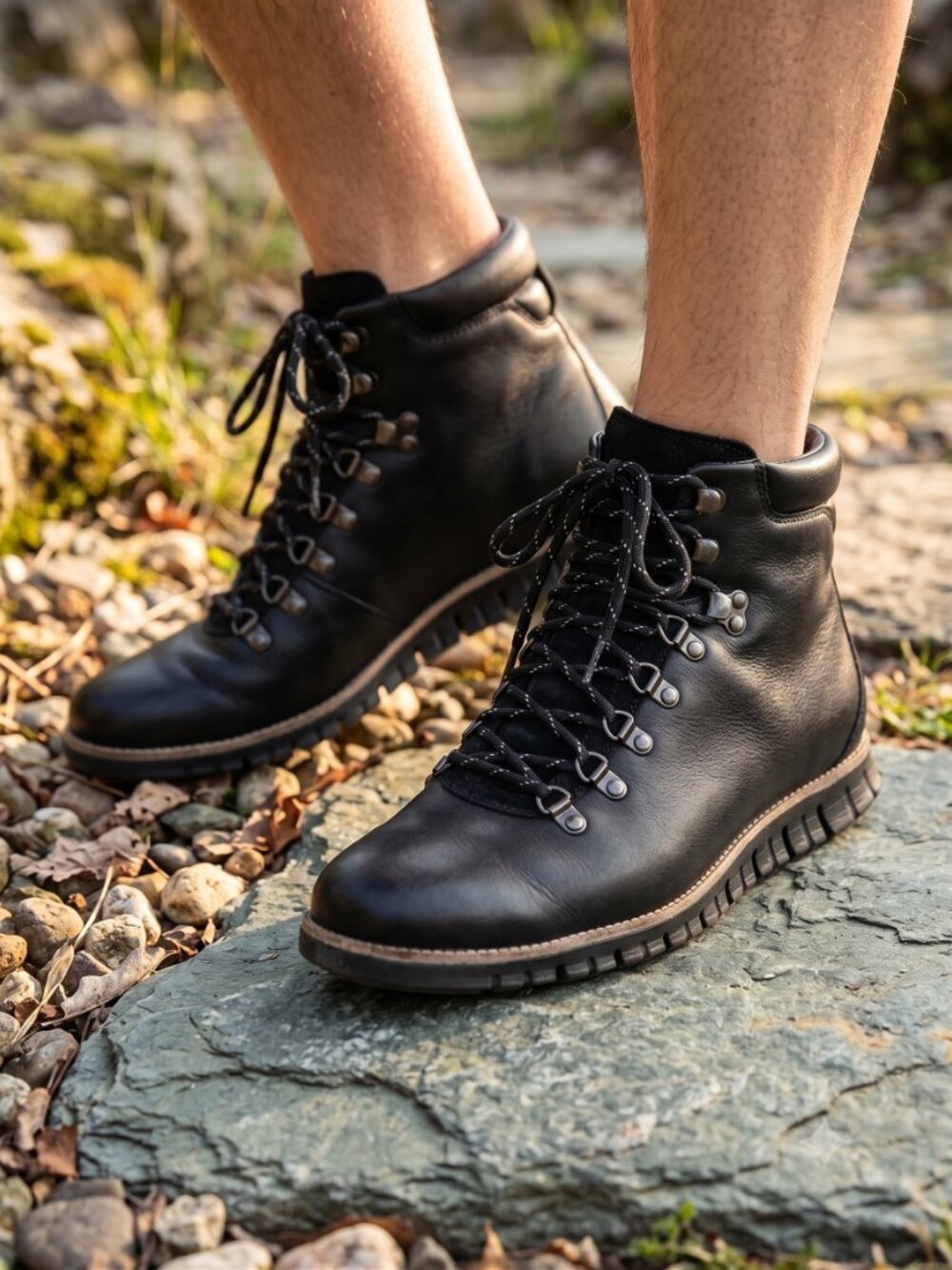 Cole Haan Zero Grande black leather water resistant hiking boots